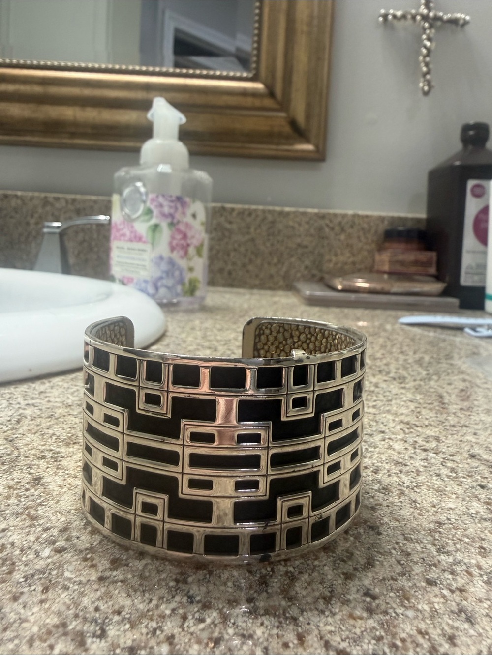 Brighton Black and Silver Geometric Cuff Bracelet